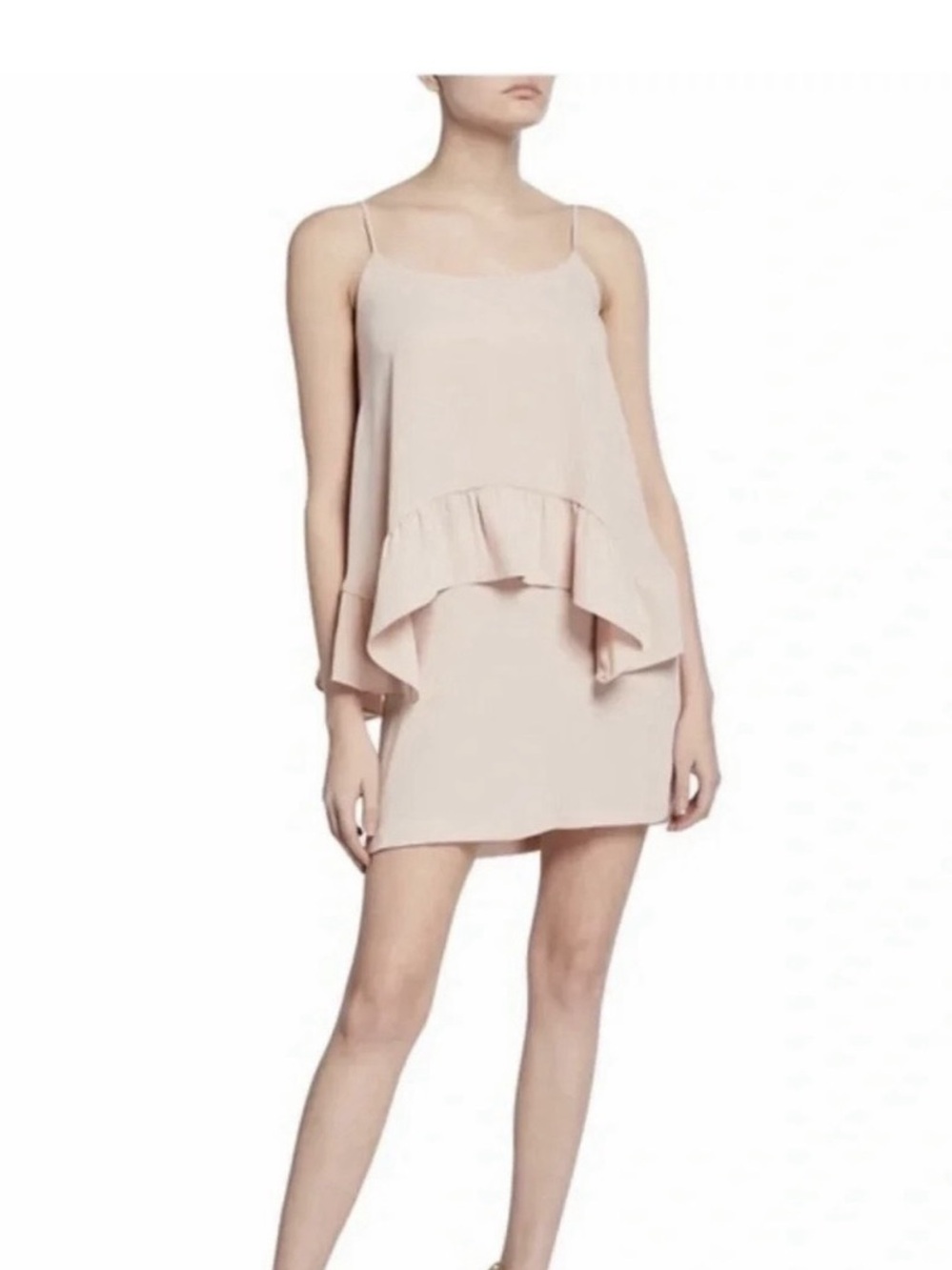 Amanda Uprichard Coretta Ruffle Draped Tiered Mini Dress in Blush Pink